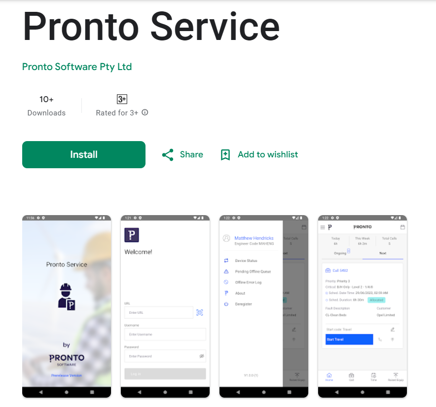 pronto service app for engineers